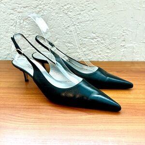 Dolce & Gabbana Pointed Toe Slingback Pumps Black Leather Size 37.5